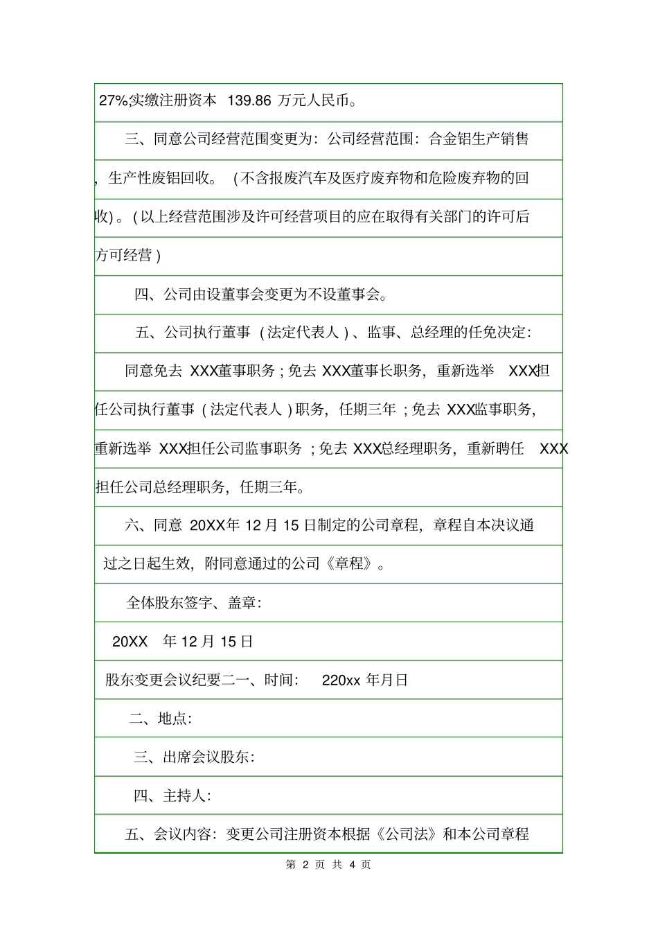 股东变更会议纪要会议纪要_第2页