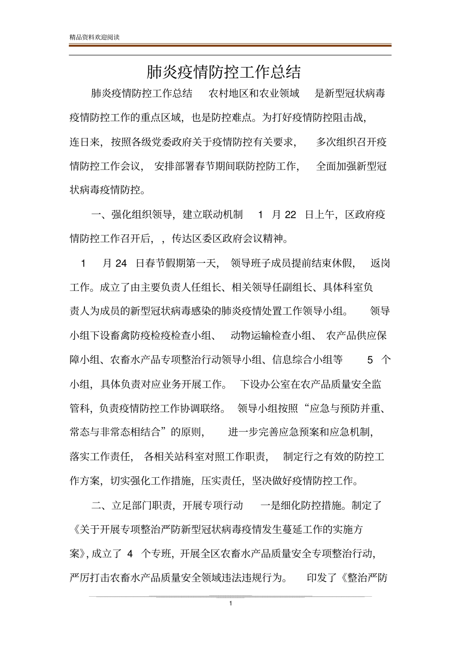 肺炎疫情防控工作总结_第1页