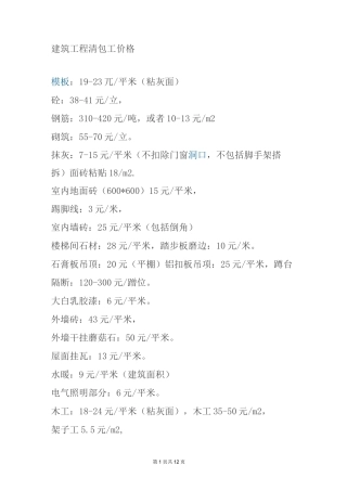 建筑工程清包工价格