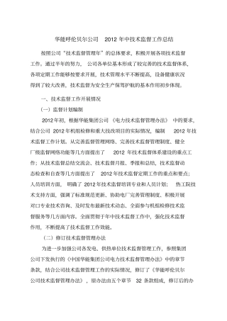 能源公司技术监督工作总结