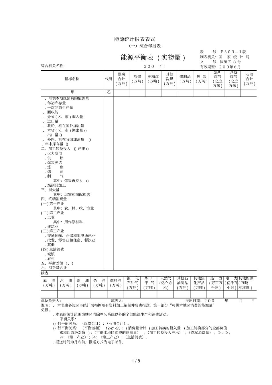 能源统计报表表式_第1页
