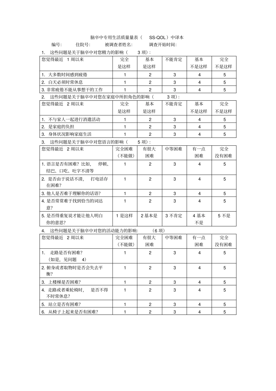 脑卒中专用生活质量量表_第1页