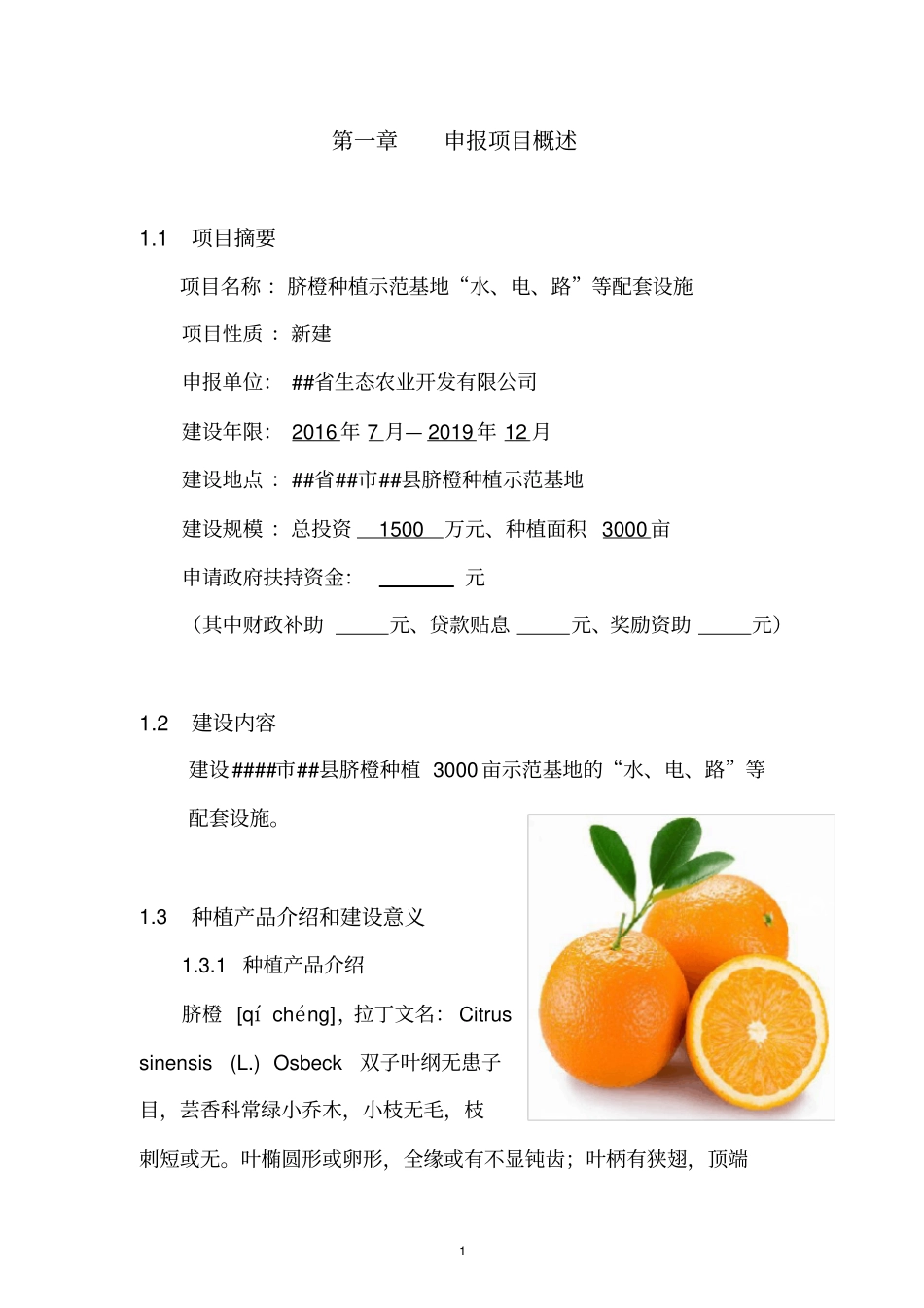 脐橙种植示范基地建设水、电、路等配套设施项目资金申请报告_第2页