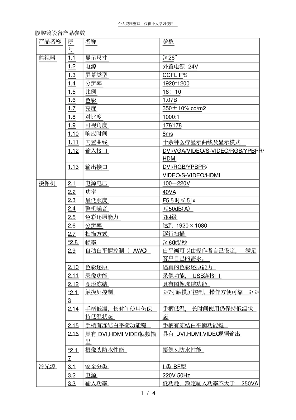 腹腔镜设备产品参数_第1页