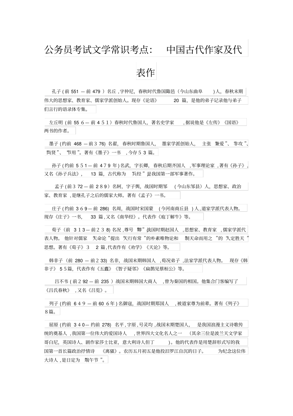 自-公务员考试文学常识考点：中国古代作家及代表作_第1页