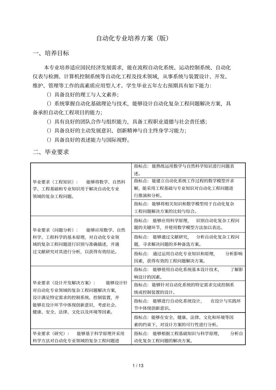 自动化专业培养方案_第1页