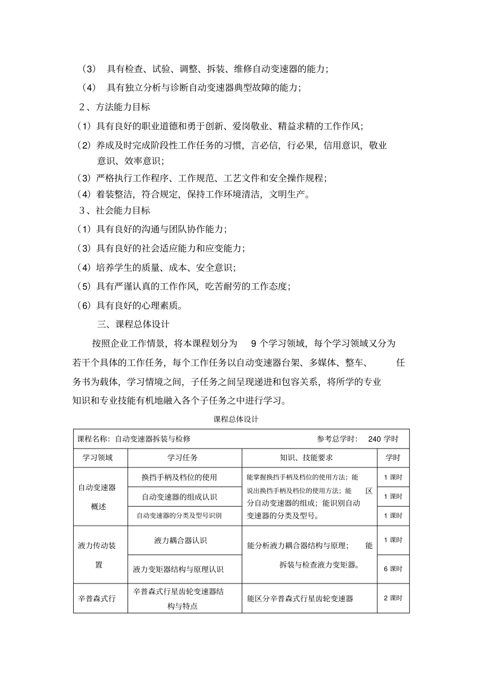 自动变速器拆装与检修课程标准_第2页