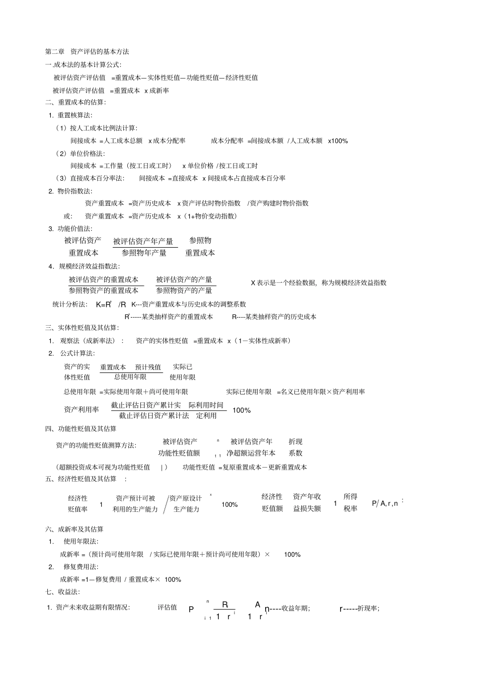 自考资产评价全部公式_第1页