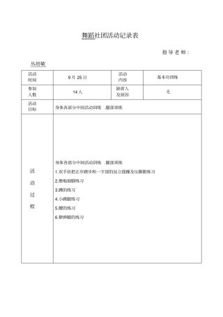 舞蹈社团活动记录表