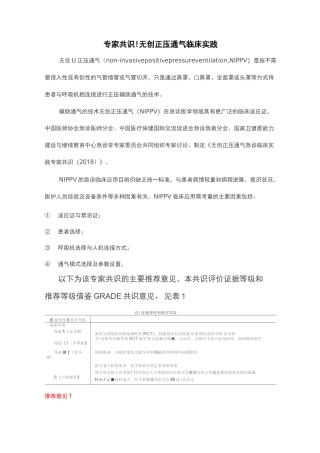 专家共识,无创正压通气临床实践