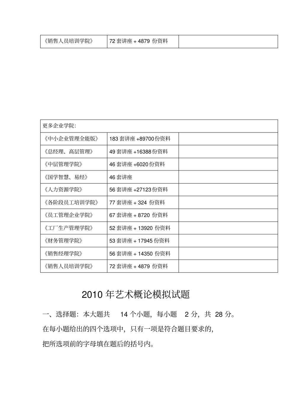 艺术概论年模拟试题_第2页