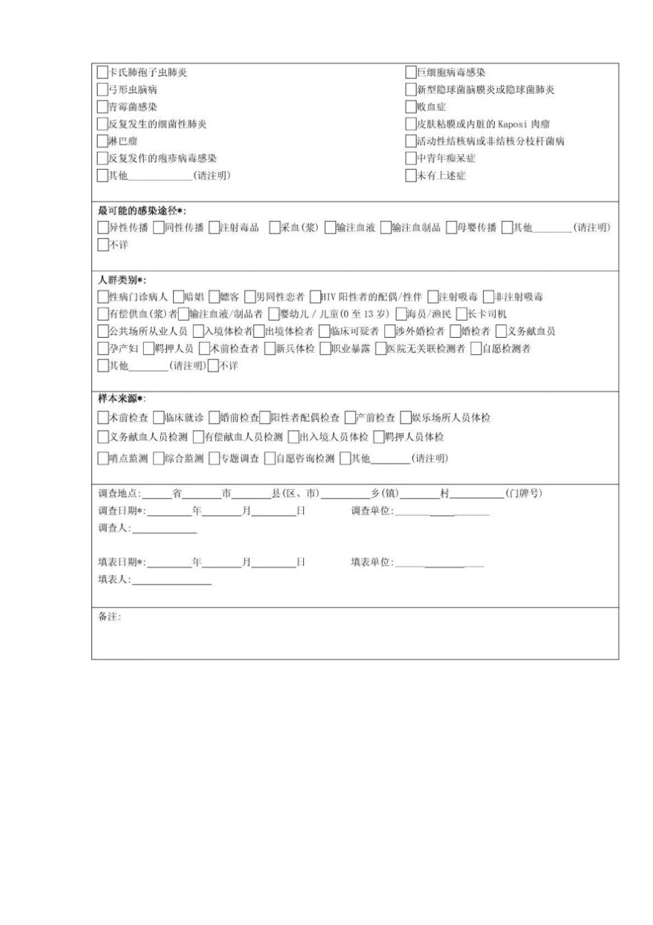 艾滋病个案流行病学调查表_第3页
