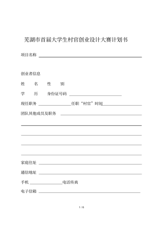 芜湖首届大学生村官创业设计大赛计划书