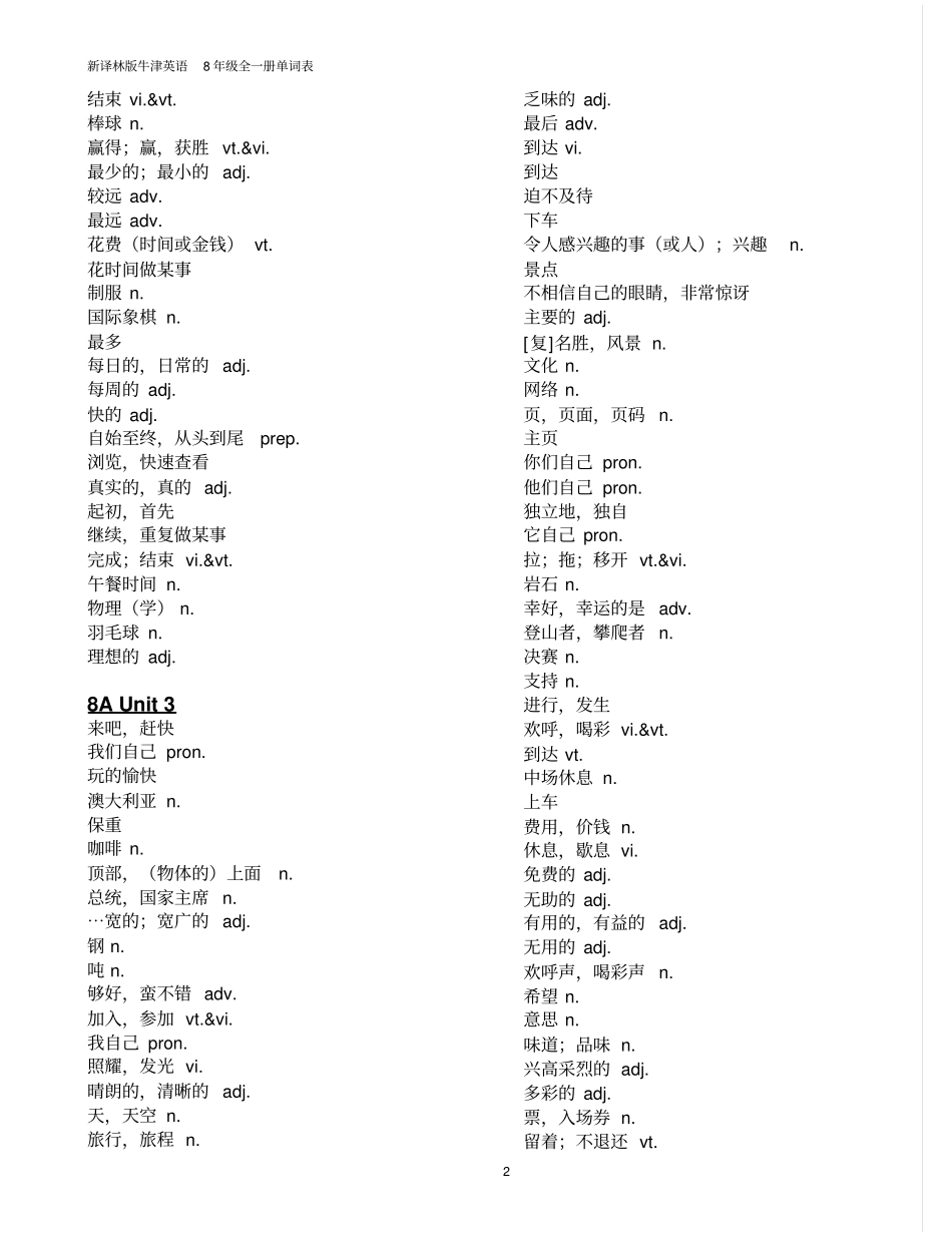 苏教版--新译林版牛津英语8年级全一册单词表教材_第2页