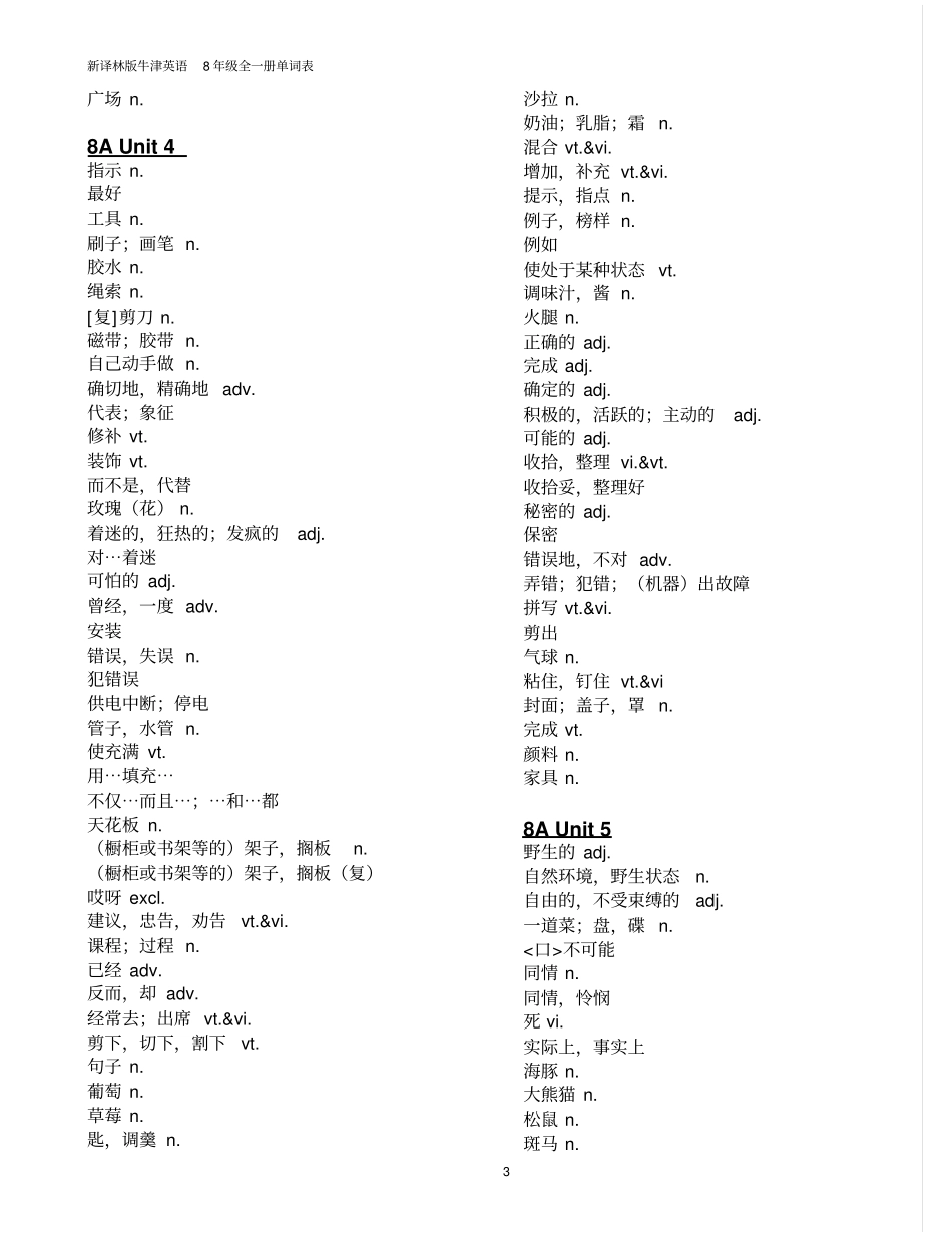苏教版--新译林版牛津英语8年级全一册单词表教材_第3页