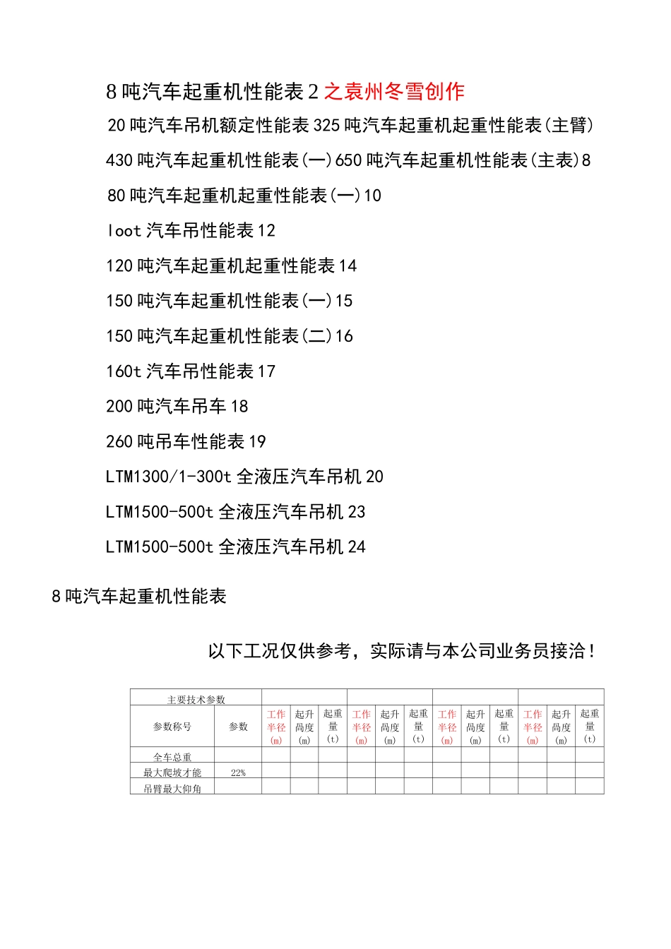 汽车吊性能表(8t~500t)_第1页