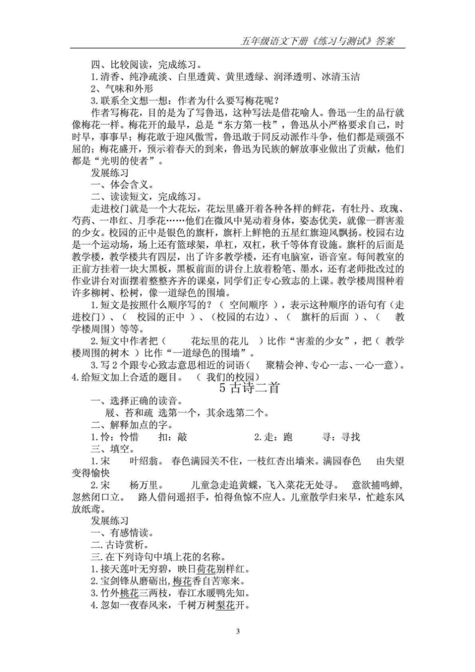 苏教版五年级语文下册练习与测试答案_第3页