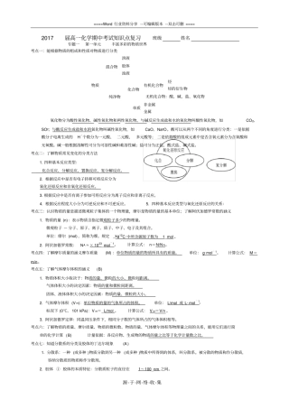 苏教版化学必修1专题一知识点梳理