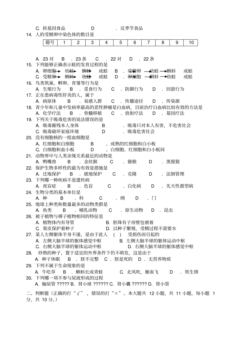 苏教版生物会考及答案_第2页