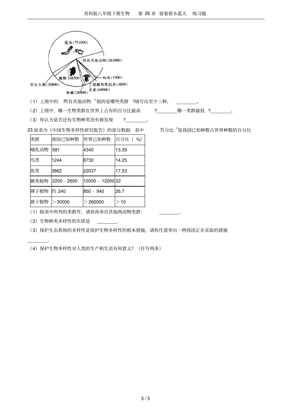 苏科版八年级下册生物第26章留着碧水蓝天练习题_第3页