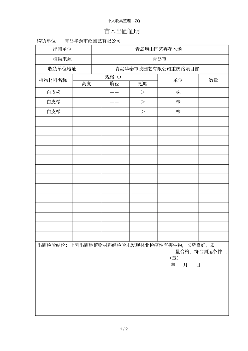 苗木出圃单样板_第1页