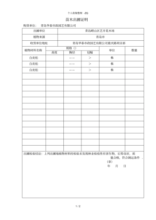 苗木出圃单样板