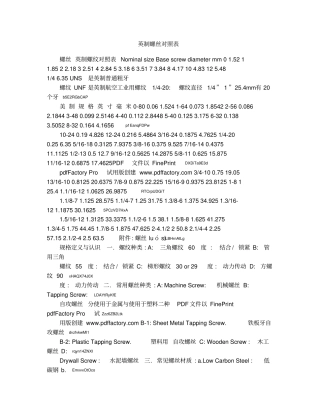 英制螺丝对照表