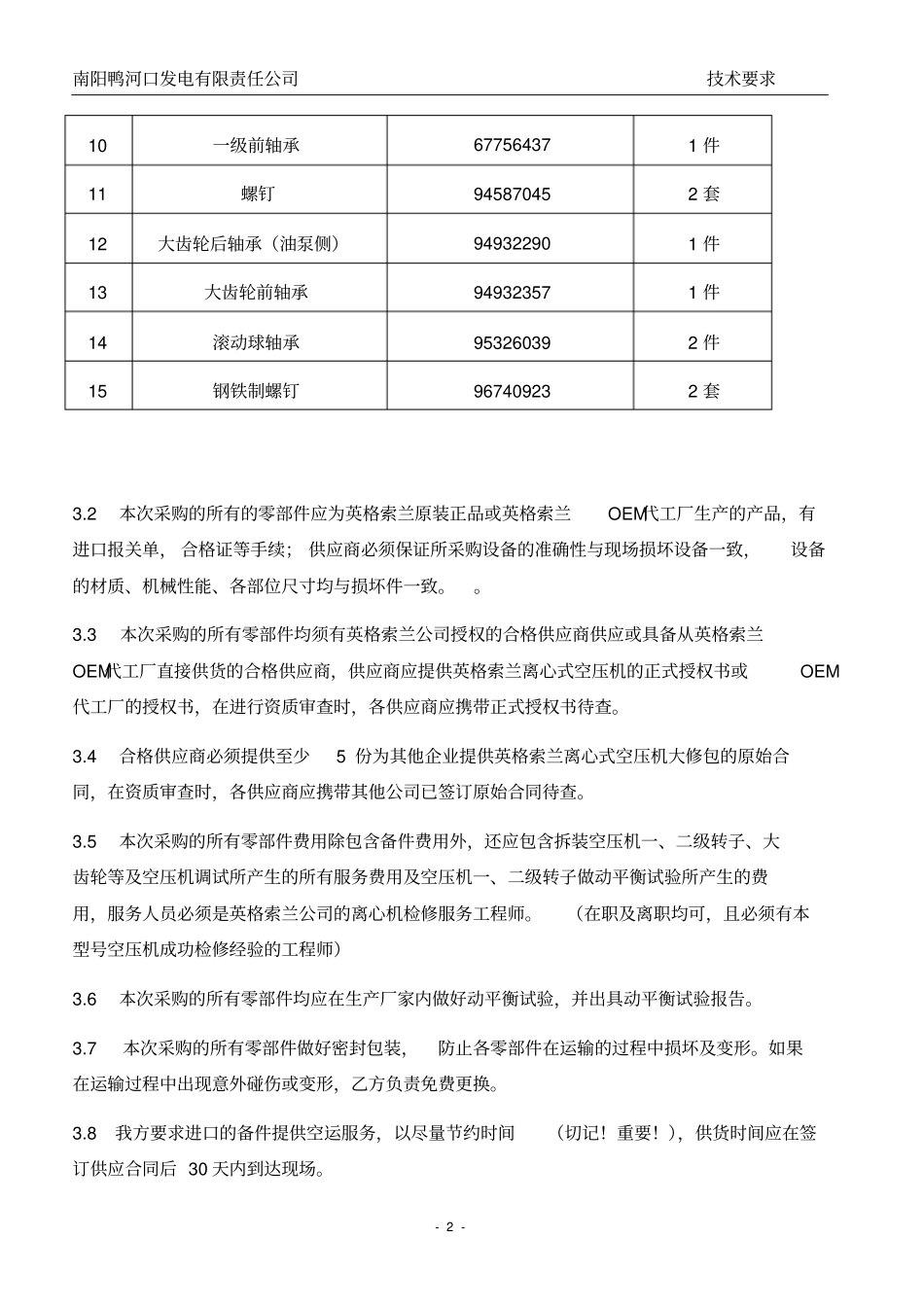 英格索兰空压机大修包等备件的技术要求_第2页