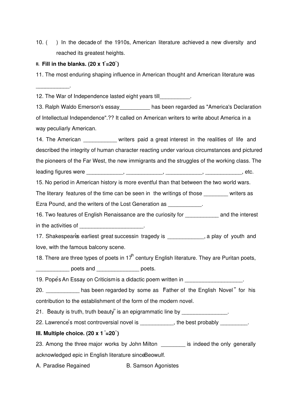 英语专业英美文学试卷及答案期末_第2页