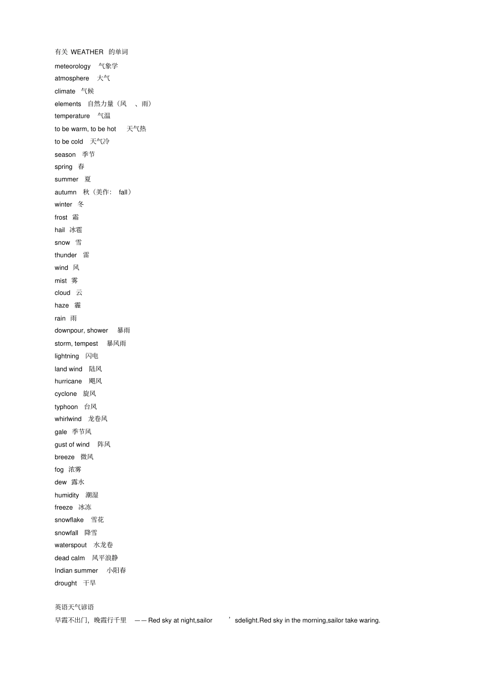 英语分类词汇-天气用语_第1页