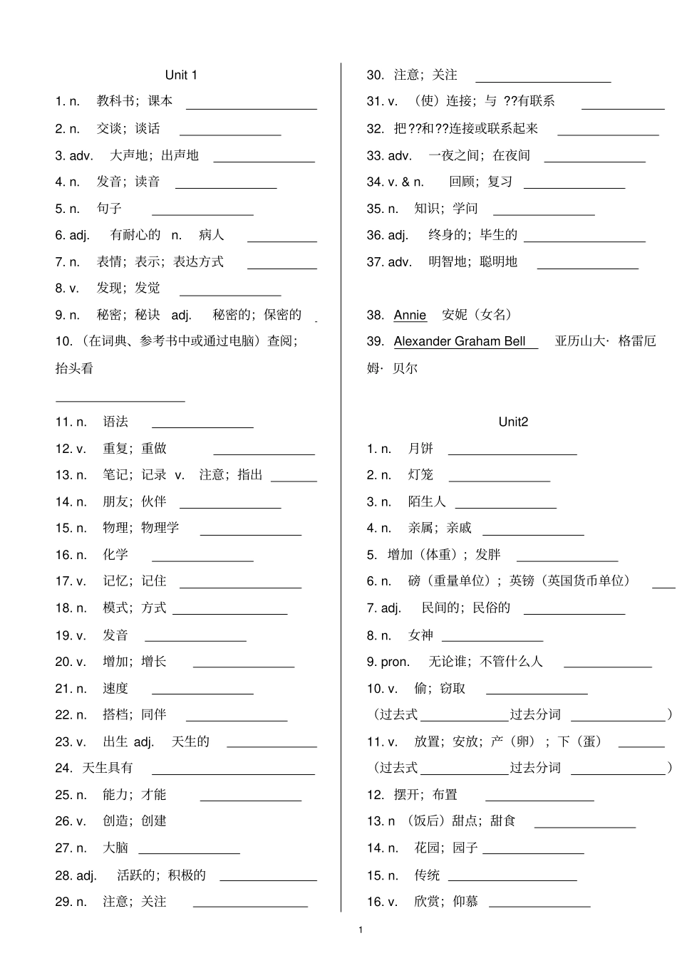 英语单词练习表资料_第1页