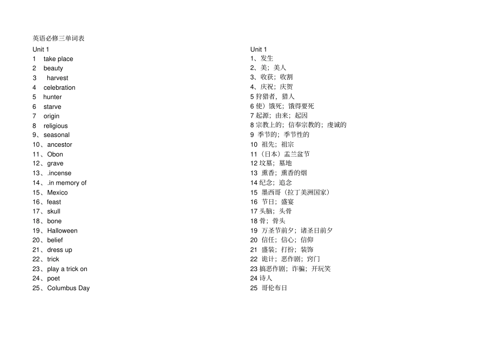 英语必修三单词表_第1页