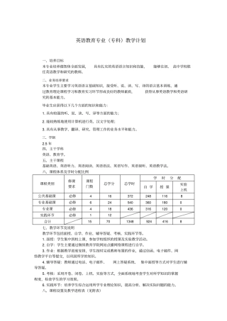 英语教育专业专科教学计划