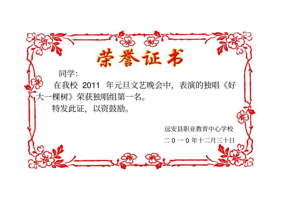 荣誉证书模板大全_第1页