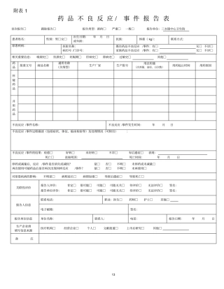 药品、器械不良反应报告表