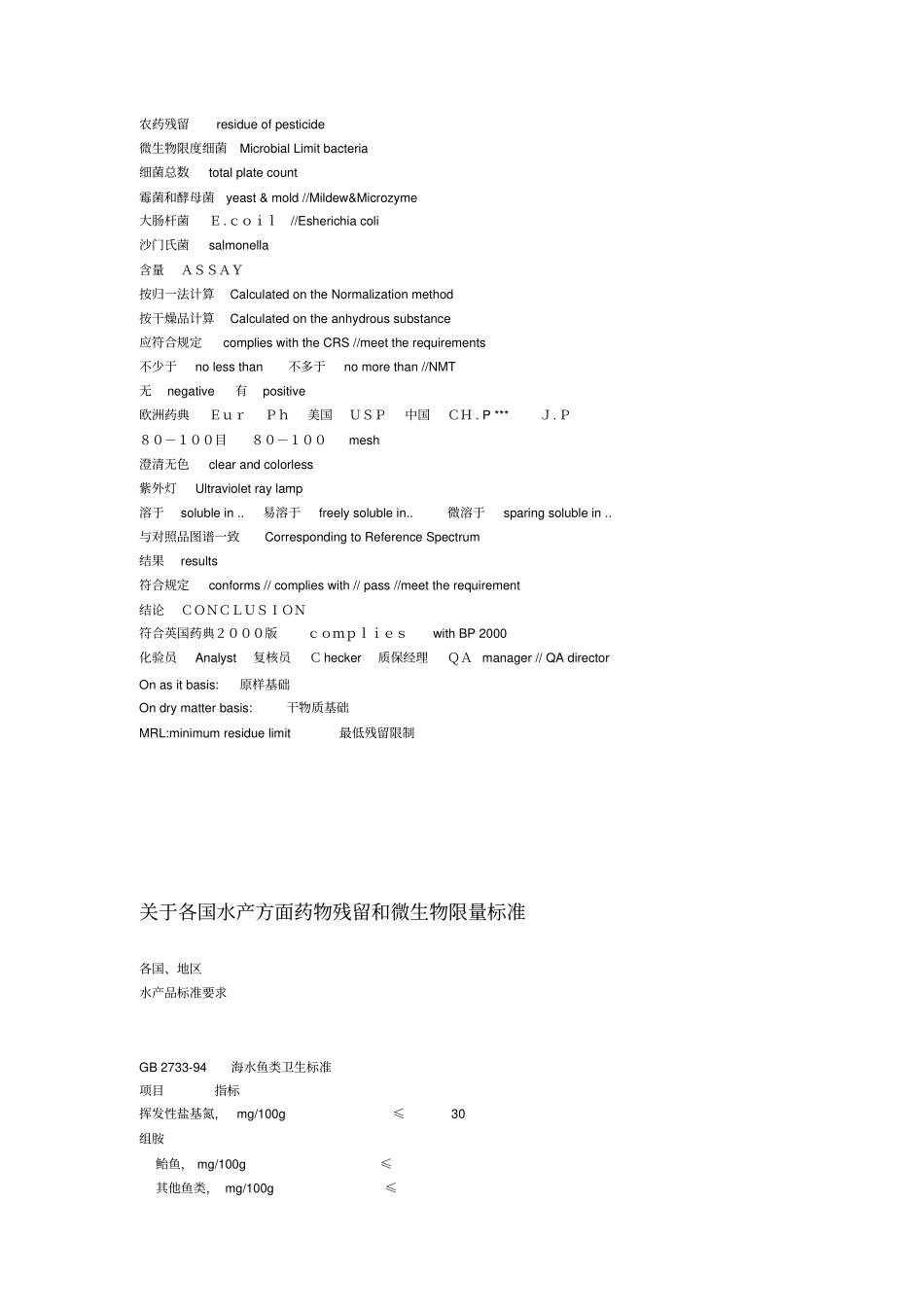 药品检验报告中的一些词语的英文翻译_第2页