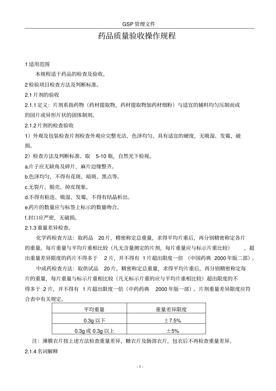 药品质量验收操作规程_第1页