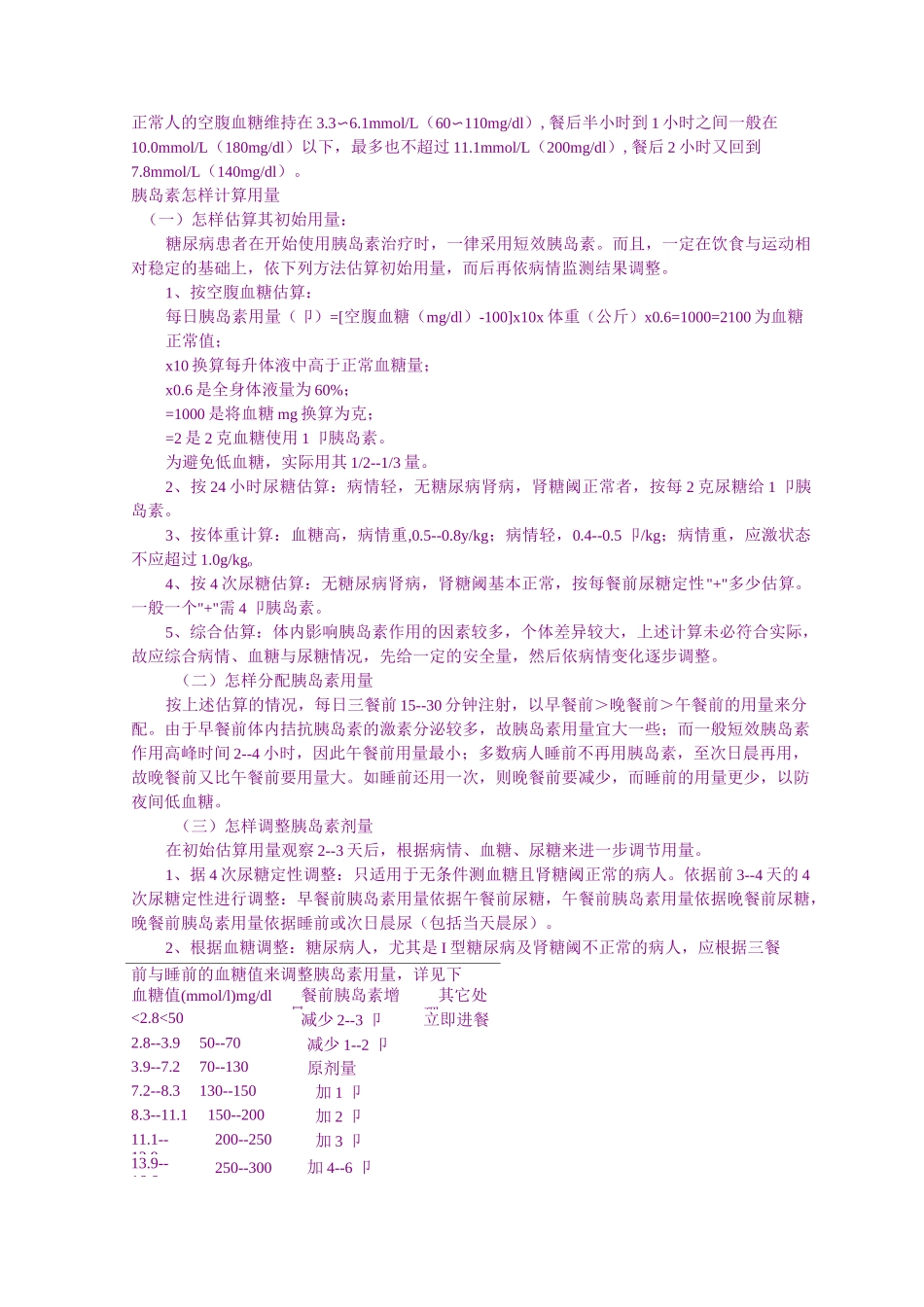 (完整版)胰岛素的计算方法_第1页