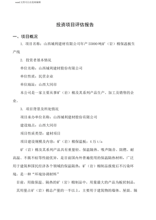 投资项目评估报告