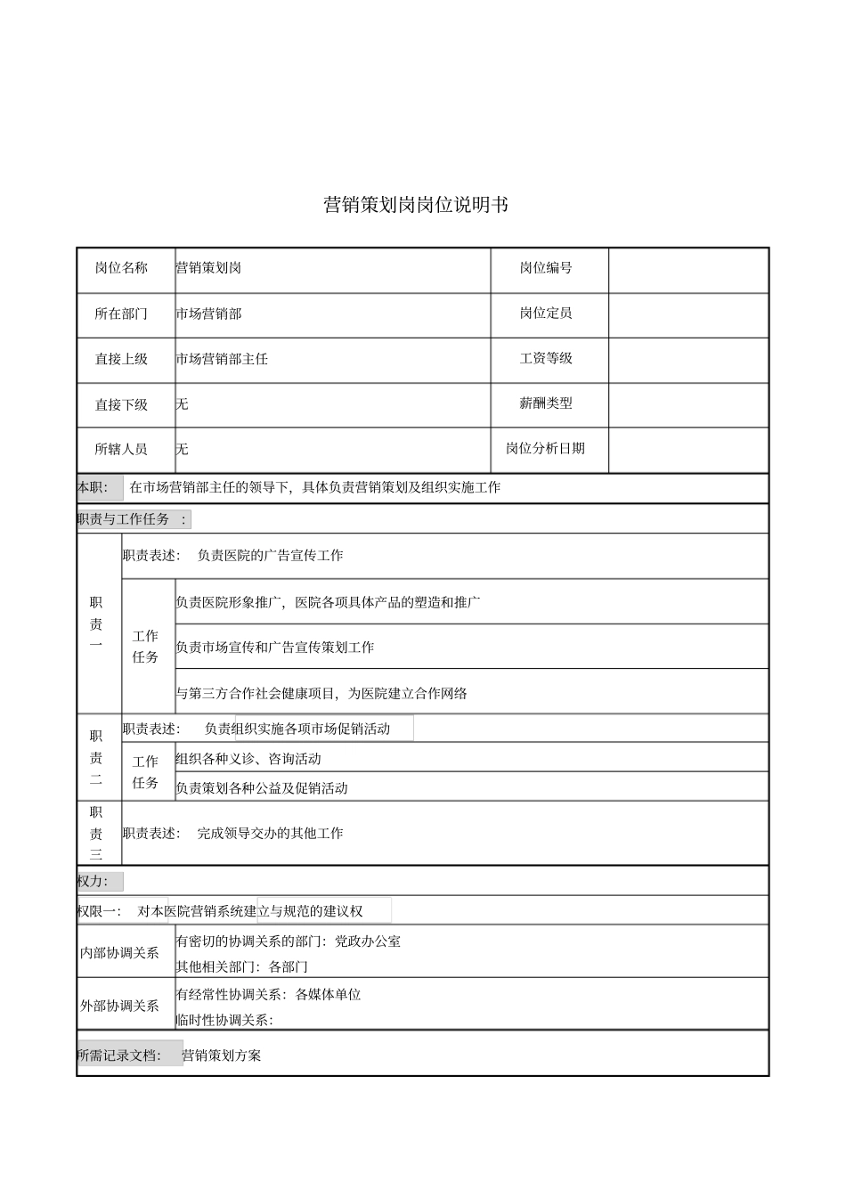 营销策划岗岗位说明书_第1页