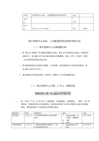 营销部目标、人员配置结构及绩效考核方法