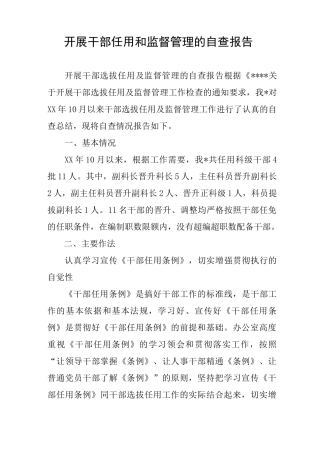 开展干部任用和监督管理的自查报告