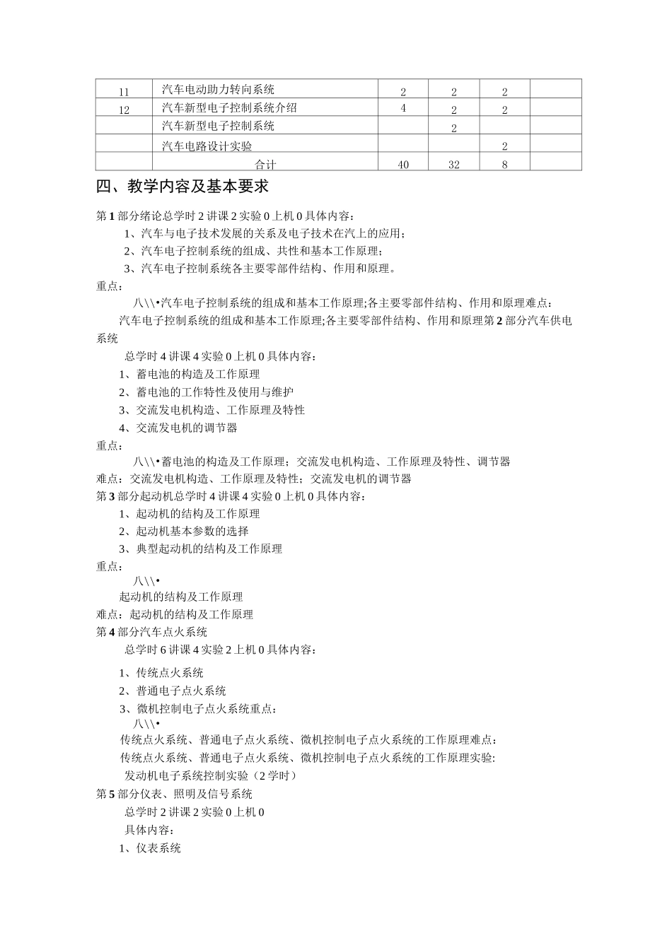 《汽车电器与电子控制技术》课程教学大纲_第3页