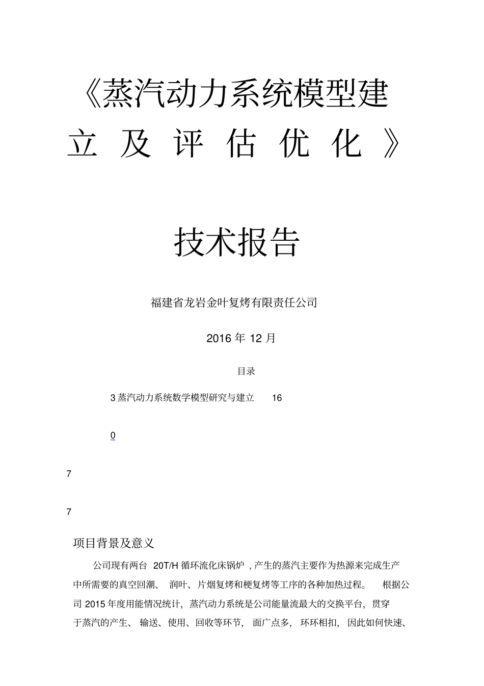 蒸汽动力系统模型建立及评价优化项目技术报告_第1页