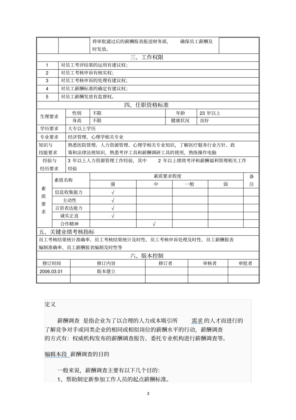 薪酬福利专员岗位说明书_第3页