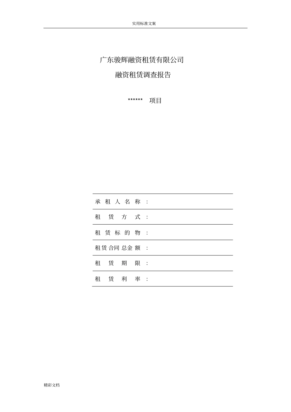 融资的租赁业务项目调研报告材料_第1页