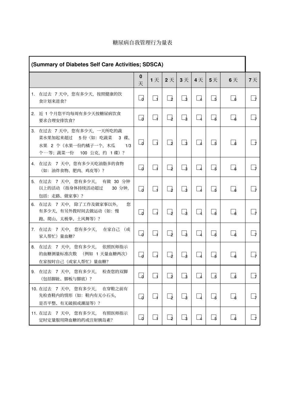 行为改变糖尿病自我管理行为量表_第1页
