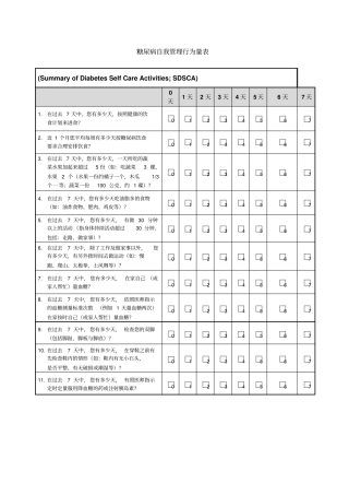 行为改变糖尿病自我管理行为量表