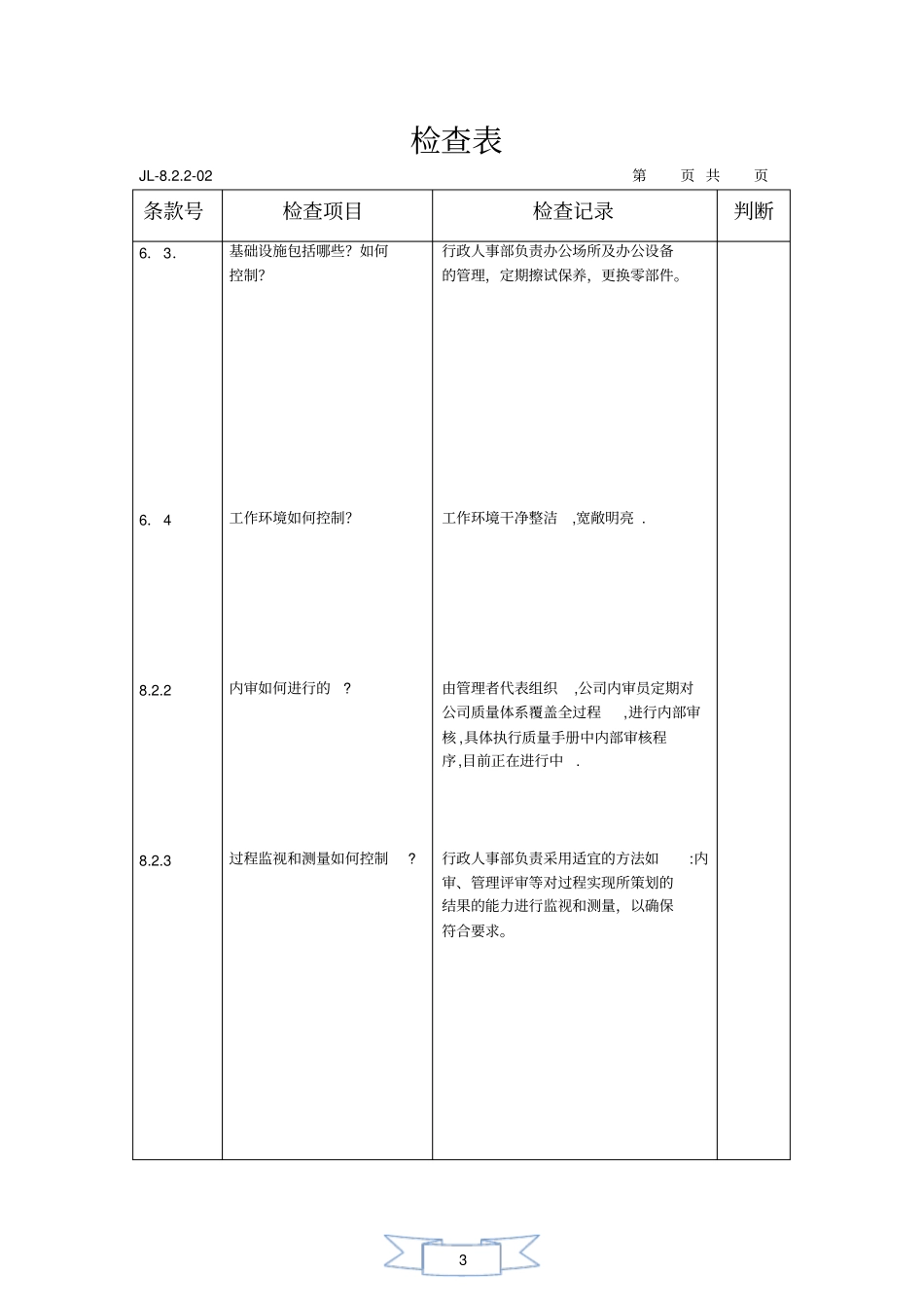 行政人事部内审检查表_第3页