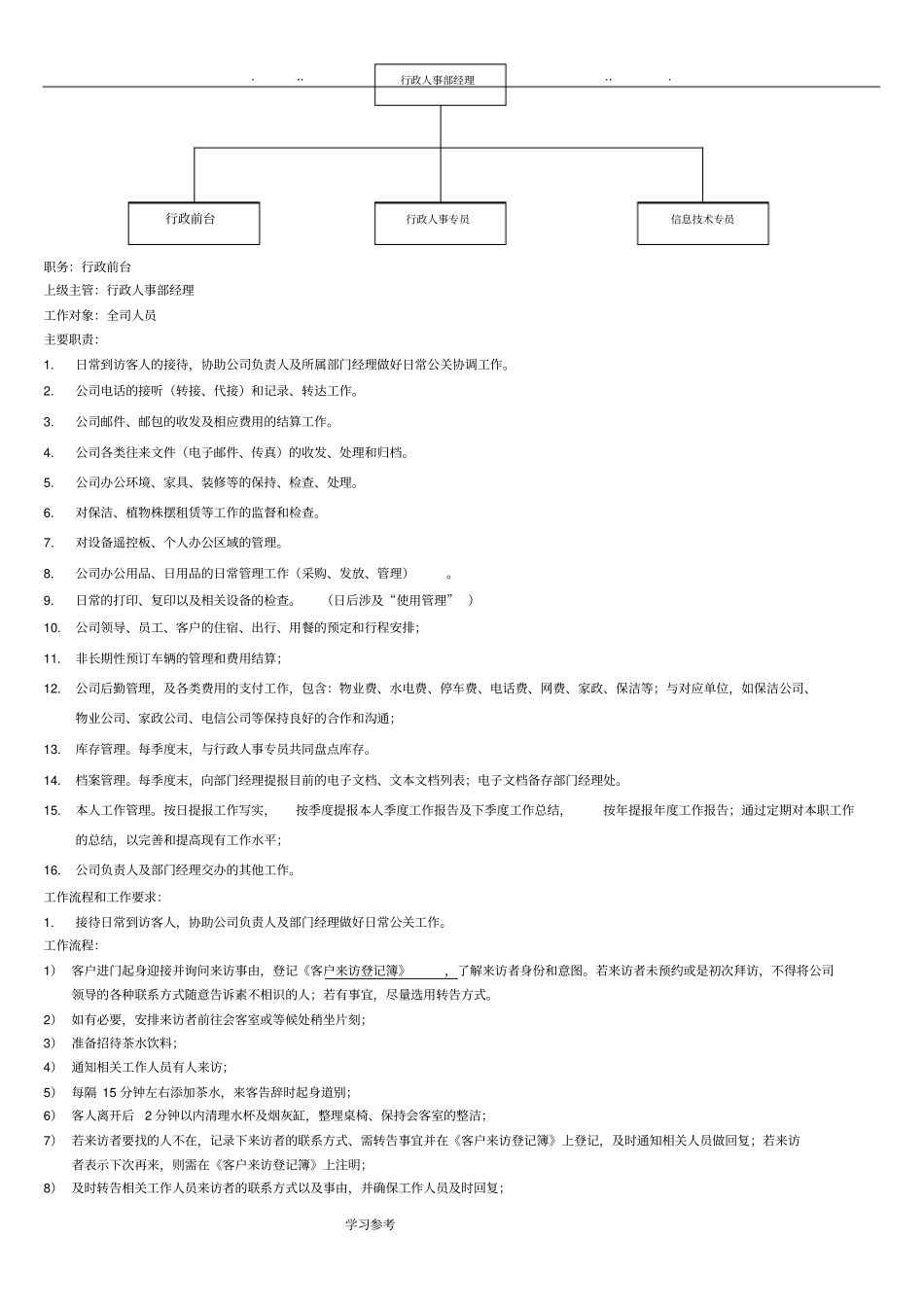 行政前台_岗位职责与工作要求内容_第1页